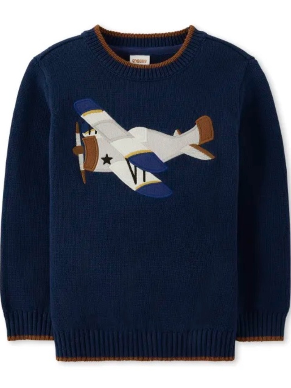 Boys' Embroidered Airplane Sweater with Elbow Patches